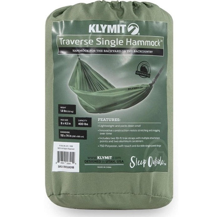 Olive green stuff sack of Klymit Traverse Single Hammock.